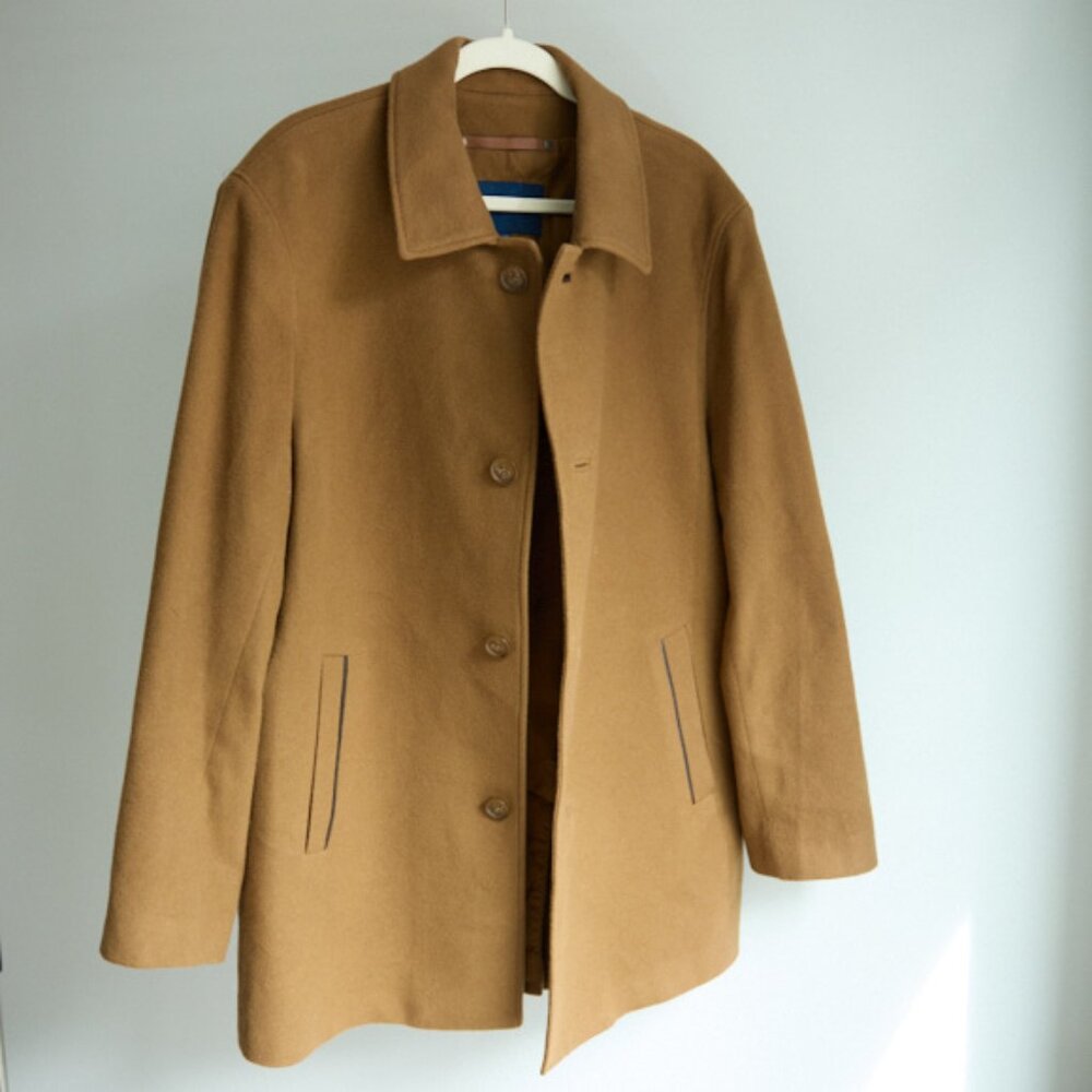 Cole Haan Italian Cashmere Wool Blend Camel Top Coat Size Large